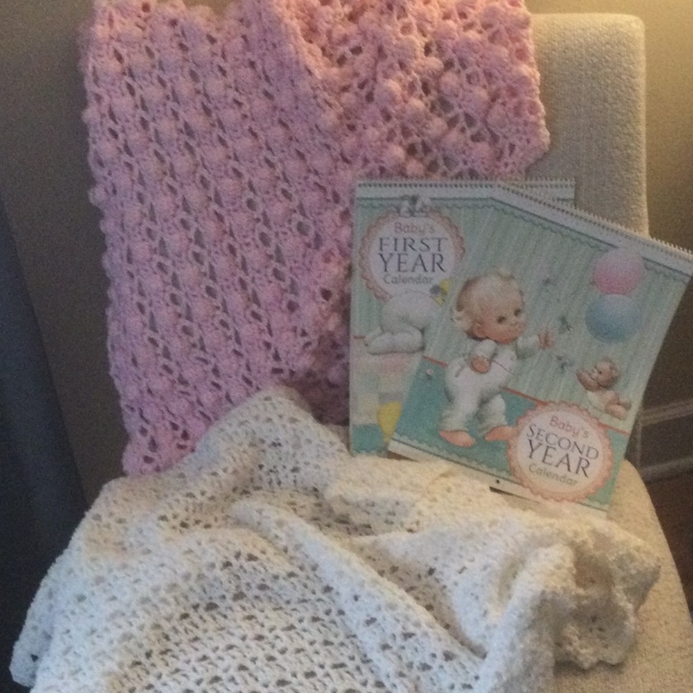 SOLD SOLD 2 baby afghans w/ 2 milestone calendars.